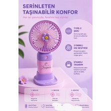 Jasper Mor-Pembe Figürlü Taşınabilir Standlı Serinletici Fan 3 Hız Ayarlı , Typ-C Şarjlı Fan Masaüstü Fan Vantilatör