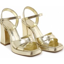 Foreversoles Kadin Gumus Platform Kalin Topuklu Sandalet Metalik Strappy Abiye Ayakkabi