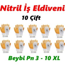 Beybi Nitril iş Eldiveni x 10 Adet (10 Çift) No 10 Beden XL Polyester Ipten Örme Latex Eldiven