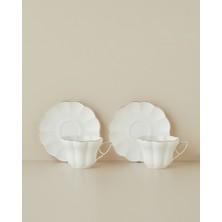 English Home Velisse New Bone China 4 Parça 2 Kişilik Çay Fincanı Takımı 180 ml Beyaz-Gold Şık Tasarım
