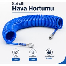 Badem10 Spiralli Hava Hortumu 8X12 mm 15 Metre Uzunluk Kompresör Hava Tabancası Için Dayanıklı Hortum