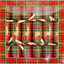 Caspari Reindeer Tartan Celebration Crackers - Includes 6 Celebration Crackers