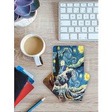 Esranın Dünyası Van Gogh Temalı Ahşap Bardak Altlığı Ahşap Baskılı Altlık 6'lı Set (9 X9CM) KARBONNM14