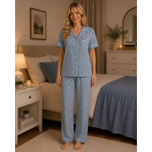 NENA-24848-BAYAN Önden Açık Kısa Kollu % 100 Pamuk Pijama Takımı