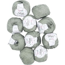 Spagetti Yarn Spagettiyarn Slim Cotton İp 10'lu Set Haki Renk Yumuşak ve Kaşıntı Yapmaz Hobi İpliği