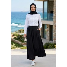 Harma Time Butik Kadın Beli Lastikli Çilek Kumaş Siyah Etek