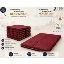 Zish Home Multipurpose 5 In 1 Bordo Çift Kişilik Katlanır Süngerli Misafir Yer Yatağı ve Balkon Minderi 7cm
