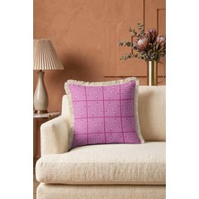 Hanna Home Dekoratif Kırlent Kılıfı Krem Beyaz Geometrik Mor Beyaz Kırlent Kılıfı Yatak Odası Dekoru 43X43 cm