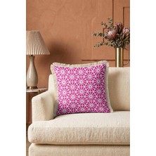 Hanna Home Saçaklı Kırlent Kılıfı Pembe Fuşya Geometrik Desenli Oturma Odası Kırlenti Saçaklı Kırlent Kılıfı 43X43 cm