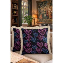 Hanna Home Saçaklı Kırlent Kılıfı Kalp Desenli Kırlent Kılıfı Yatak Odası Dekoru 43X43 cm Çift Taraflı