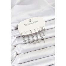 Mç Plus Erb 316L Çelik Gümüş Renk Zirkon Taşlı Yonca Detaylı Kadın Küpe Seti