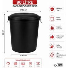 Markasız ucuz 90 Litre Kapaklı Plastik Kova Siyah Çok Amaçlı Depolama ve Atık Kovası