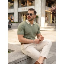 Deridün Yıldız Shoes Erkek Yaka Detaylı Desen Dokulu Triko Tişört