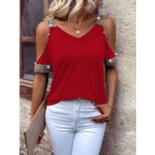 Alyn Wear Kadın Omuzlardan Açık V Yakalı Askılı Viskon Bluz
