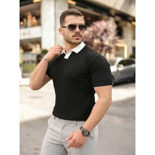 Eycawear Erkek Yaka Detaylı Desen Dokulu Triko Tişört