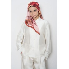 Pudra Ed Scarf Çiçek Desen Viskon Floş Eşarp