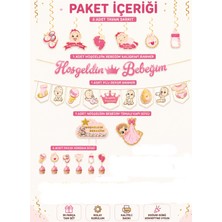 Bkmc Party Hoşgeldin Bebeğim Pembe Bebek Parti Süsleme Seti - Kapı Süsü, Banner, Tavan Sarkıt ve Cupcake Figürlü Doğum Günü Seti