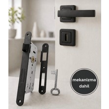 Efaks Mat Kare Rozetli Oda Kapı Kolu ve Sessiz Kilit 40X23