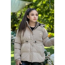 Pina Kids Kız Çocuk Nova Kumaş Kapüşonlu Cepli Beli Lastikli Büzgülü Su Geçirmez Kışlık Mont KM4013