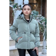 Pina Kids Kız Çocuk Nova Kumaş Kapüşonlu Cepli Beli Lastikli Büzgülü Su Geçirmez Kışlık Mont KM4013