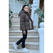 Pina Kids Kız Çocuk Nova Kumaş Kapüşonlu Cepli Beli Lastikli Büzgülü Su Geçirmez Kışlık Mont KM4013