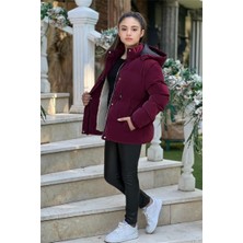 Pina Kids Kız Çocuk Nova Kumaş Kapüşonlu Cepli Beli Lastikli Büzgülü Su Geçirmez Kışlık Mont KM4013