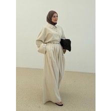 Moda Aksa 6707 Keten Yüksek Bel Çok Pileli Takım
