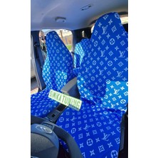 Şimika Mavi Beyaz Desenli Full Dijital Baskılı Servis Kılıfı Ön ve Arka 4parça Takım 1.kalite Likrali