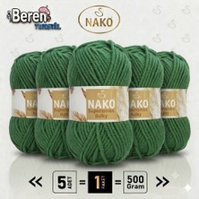 Nako Süperlambs Bulky- 3472 Çam Yeşili- 5'li Paket - 100GR/100M - El Örgü Ipi - Hırka, Kazak, Şal, Bere, Atkı Ipi
