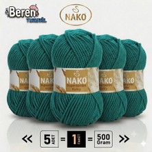 Nako Süperlambs Bulky- 12110 Okyanus Yeşili- 5'li Paket - 100GR/100M - El Örgü Ipi - Hırka, Kazak, Şal, Bere, Atkı Ipi