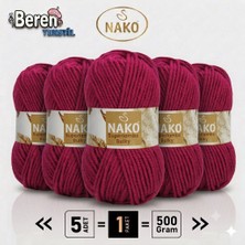 Nako Süperlambs Bulky- 010216 Fuşya- 5'li Paket - 100GR/100M - El Örgü Ipi - Hırka, Kazak, Şal, Bere, Atkı Ipi