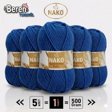 Nako Süperlambs Bulky- 3041 Mavi- 5'li Paket - 100GR/100M - El Örgü Ipi - Hırka, Kazak, Şal, Bere, Atkı Ipi