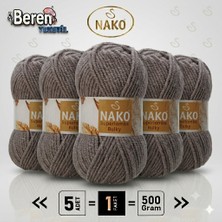 Nako Süperlambs Bulky- 1367 Melanj Kahve- 5'li Paket - 100GR/100M - El Örgü Ipi - Hırka, Kazak, Şal, Bere, Atkı Ipi