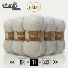 Nako Süperlambs Bulky- 00208 Beyaz- 5'li Paket - 100GR/100M - El Örgü Ipi - Hırka, Kazak, Şal, Bere, Atkı Ipi