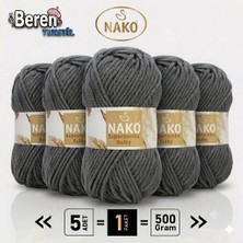Nako Süperlambs Bulky- 11457 Koyu Gri- 5'li Paket - 100GR/100M - El Örgü Ipi - Hırka, Kazak, Şal, Bere, Atkı Ipi