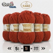 Nako Süperlambs Bulky- 12206 Kızıl Tuğla- 5'li Paket - 100GR/100M - El Örgü Ipi - Hırka, Kazak, Şal, Bere, Atkı Ipi