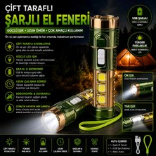 Als Şarjlı LED El Feneri Çift Taraflı Aydınlatma USB Şarjlı Güçlü Işık Kamp Avcı Feneri Acil Durum Lambası