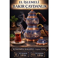 Sobacı Aydın El Yapımı Işlemeli Bakır Çaydanlık Takım Büyük 2.8lt