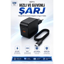 Neffo 50W Çift Portlu Usb-C Girişli Akıllı Hızlı Şarj Adaptör Kablo Seti - Pd ve Qc Destekli Şarj Alet
