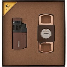 Cohiba 4 Torch Çakmak Kesici Kahverengi Ikili Puro Seti