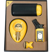 Cohiba Tek Torch Masa Tipi Çakmak Küllük Sehpa Kılıf Sarı Dörtlü Puro Seti