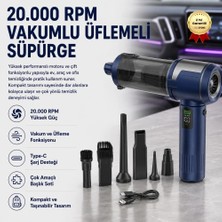 Hızlı Store 20000RPM Kablosuz Hava Üfleme ve Çekme Süpürgesi Type-C Şarjlı Ev Araba Ofis Temizlik Cihazı