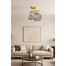 Fuji Modern Kabartma Camlı Dekoratif 2'li Avize Salon Yatak Odası Mutfak Koridor
