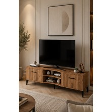Reyo Falez Vera tv Sehpası 160X35X50 cm Çok Amaçlı Televizyon Ünitesi Raflı Dolaplı Salon Oturma Odası 5055 Atlantik