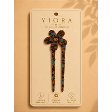Yiora Premium Seri Ithal Kemik Asetat Fransız Topuz Tokası Çiçek Detaylı Ortası Taşlı 15-16 cm
