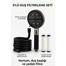 Segy Home 3 Lü Set Yüksek Basınçlı Klor ve Kireç Önleyici Filtreli Duş Başlığı Seti / 6 Fonksiyonlu, 2 Yedek Filtreli, Paslanmaz Hortum
