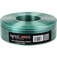 Magicvoice 2x0.50 Şeffaf Yeşil Çizgili 100 Metre Hoparlör Kablosu