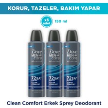 Dove Men +Care Erkek Spray Deodorant Clean Comfort 72 Saat Koruma 150 ml x3
