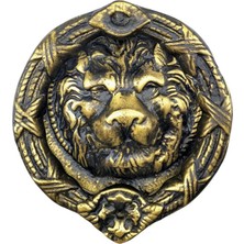 Antika Tarz Dekoratif Pirinç Aslan Kapı Tokmağı, Taktak - 185 Mm, Antik