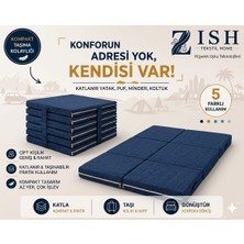 Zish Home FLEXA Mavi 7 cm Katlanır Sünger Yatak | Yer Yatağı, Misafir Yatağı | Puf, Koltuk, Şilte ve Minder Kullanımı | Taşıma Kulplu | Fermuarlı Yıkanabilir Keten Kılıf | 24 DNS Orta Sert Sünger